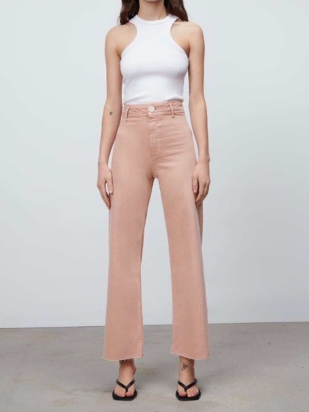 Zara The Marine Straight High Rise Cropped Pink Jeans Size 8